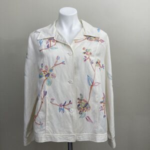 NWT Vintage White Floral Embroidered Fairy Statement Jacket Susan Graver Women L